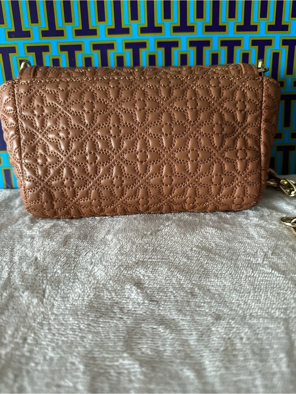 Tory Burch Quilted Leather Chain Crossbody in Cognac Brown - Picture 5 of 7
